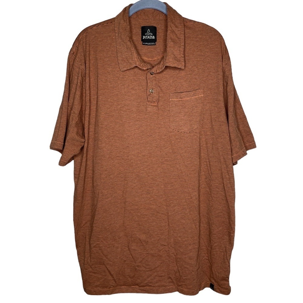 Prana polo shirt pocket front rust orange stripe xxl